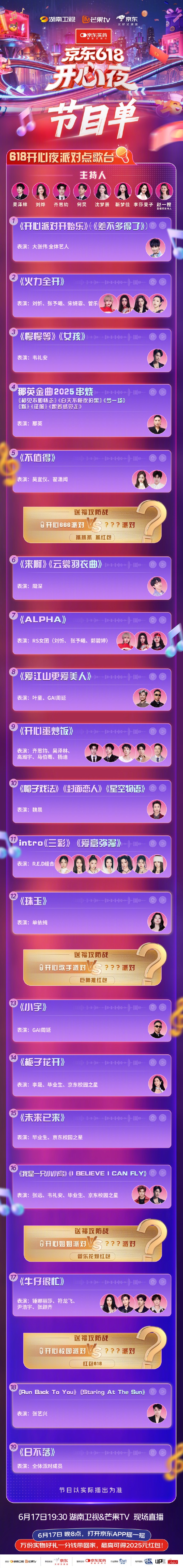 《京东618开心夜》6月17日正式开启：618开心夜晚会嘉宾节目名单+直播时间+观看方法