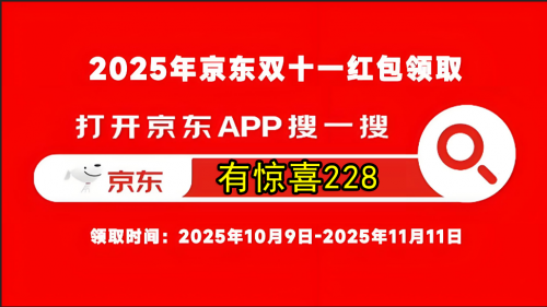 2025双十一京东玩法攻略满减跨店，京东双十一红包口令是：有惊喜228，双十一促销直降一折