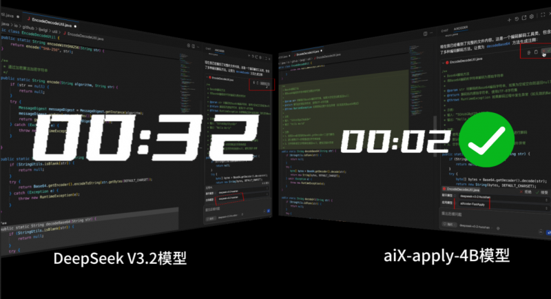 aiXcoder全新推出代码变更应用模型aiX-apply-4B，效果比肩DeepSeek-V3.2，推理效率提升15倍